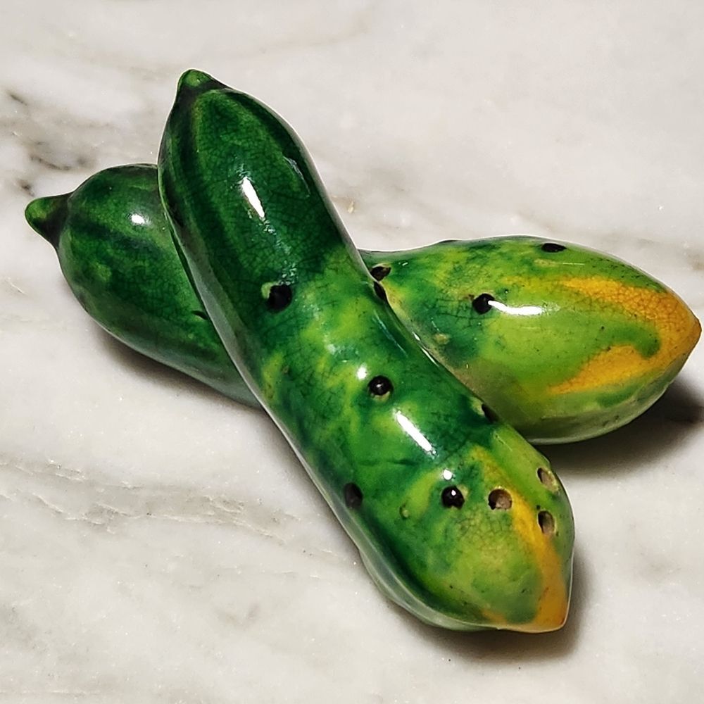 Vintage MCM Cucumber Zucchini 2-in-1 Salt & Pepper Shakers